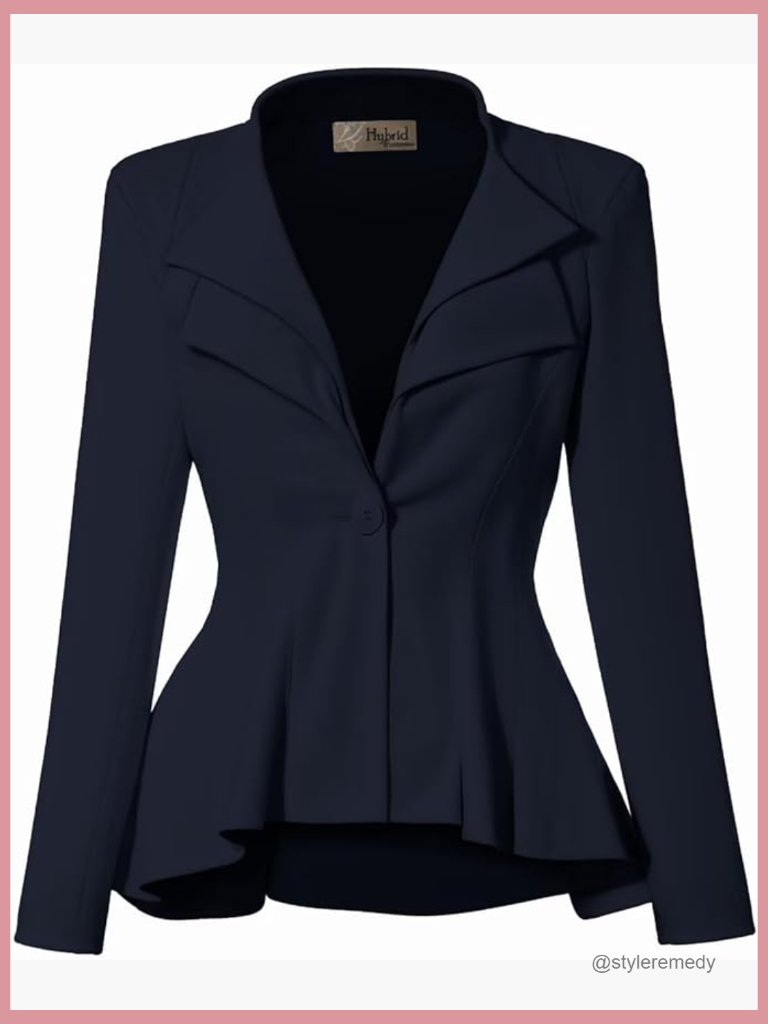 Rayon Blend Peplum Blazer With Double Lapel For Office Wear
